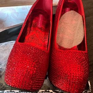 Bordello shoes Red Rhinestone Heels Size 8.